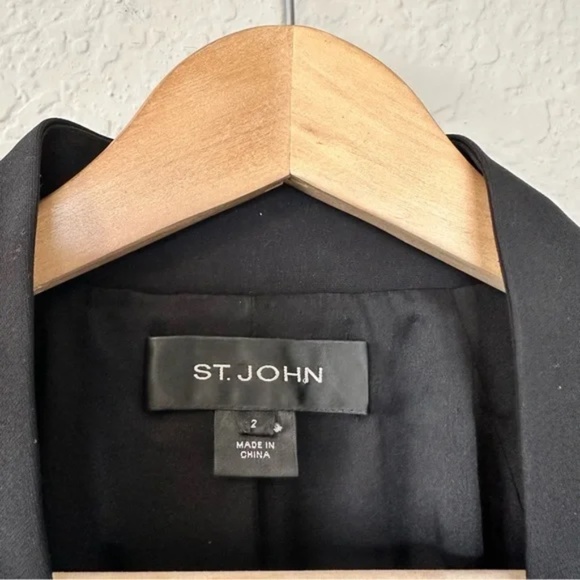 St. John Caviar Black Lamb Leather Open Front Blazer Jacket - Picture 12 of 16